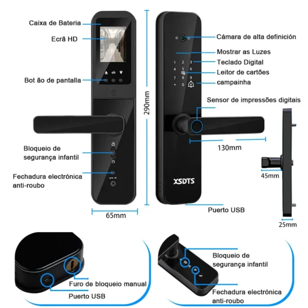 Fechadura Digital Inteligente Xsdts Tuya WiFi com Câmera e Biometria - Imagem 3