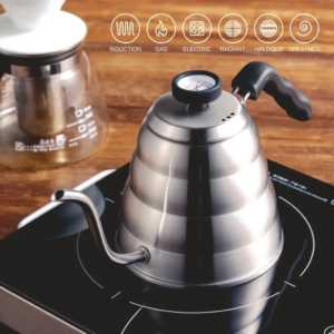Bule de Café com Termômetro Integrado em Vidro Borossilicato Inox para Cozinha 1.2L/1L.