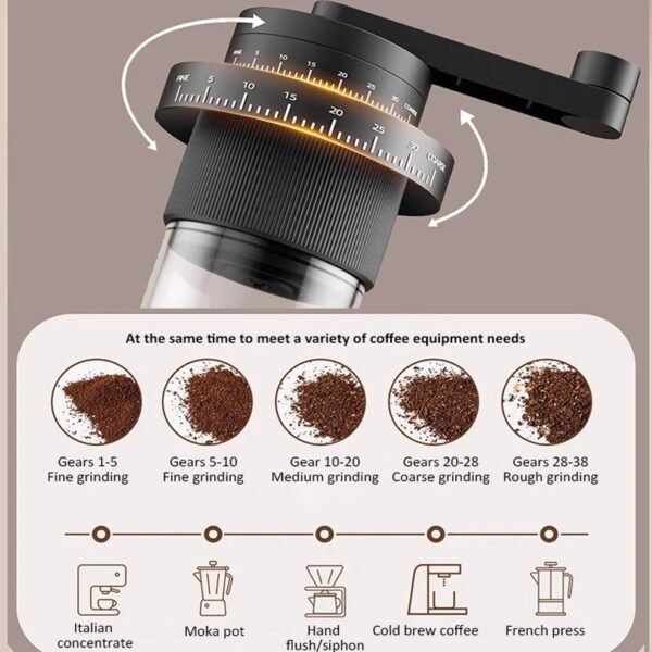Moedor de Café Manual com 35 Engrenagens Ajustáveis - Imagem 5