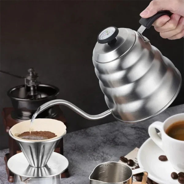 Bule de Café com Termômetro Integrado em Vidro Borossilicato Inox para Cozinha 1.2L/1L. - Imagem 4
